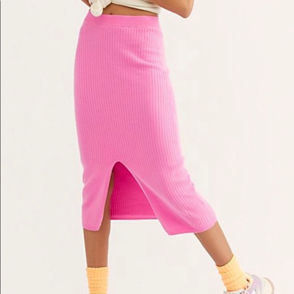 Free People Skyline Midi Skirt- Pink Fireworks